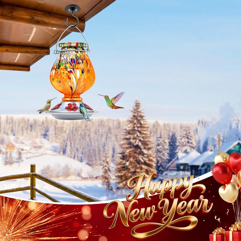 BOLITE Hummingbird Feeder, Hand Blown Glass Hummingbird Feeders for Outdoors Hanging, with 5 Feeding Ports, 22 Ounces, Orange, Birthday Gifts for Women Men, Gifts for Mom Dad - Image 2